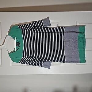 Heyton Dress Blue Green Sweatshirt Long Sleeve Mixed Print Striped Dress Size S